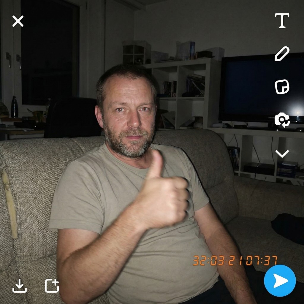 Kunde mit Daumen hoch auf dem Sofa